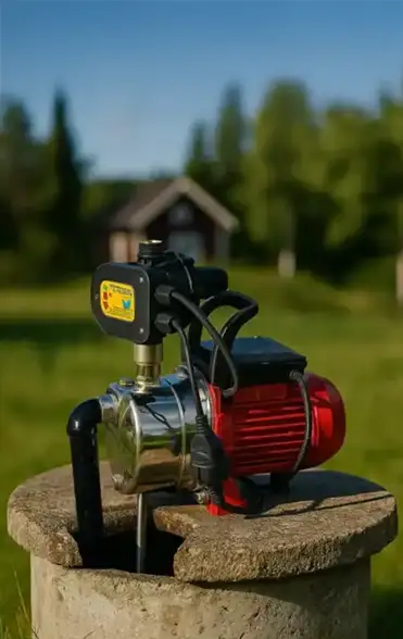 Vesipumppu maan päällä kesäisellä pihalla